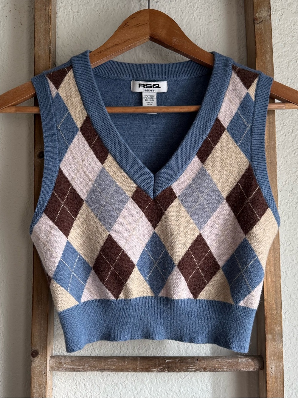 RSQ Argyle Knit Sweater Vest Womens Sz: Med